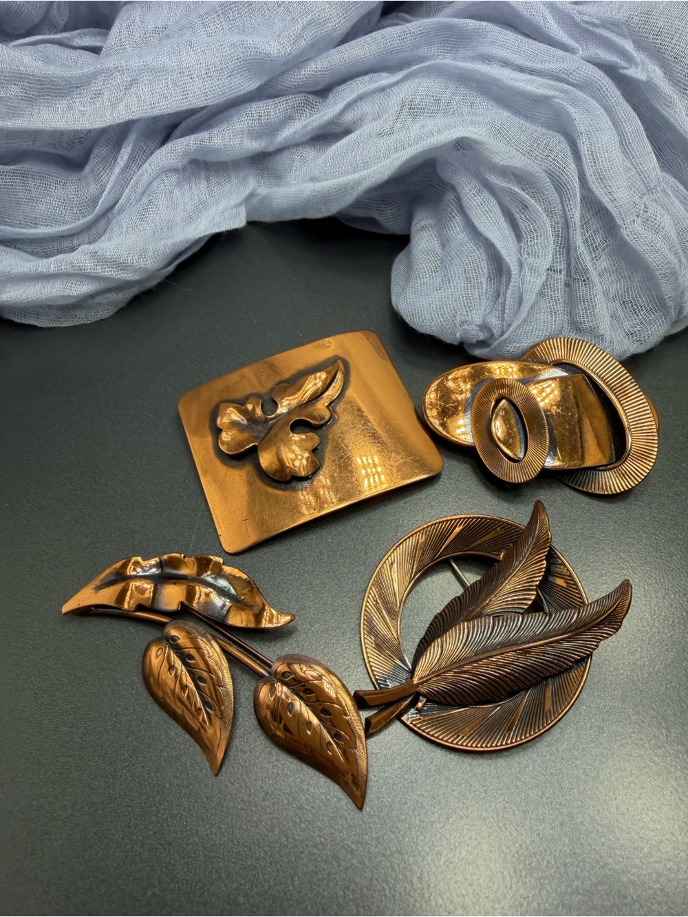 Vintage Art Deco Copper Brooch lot
